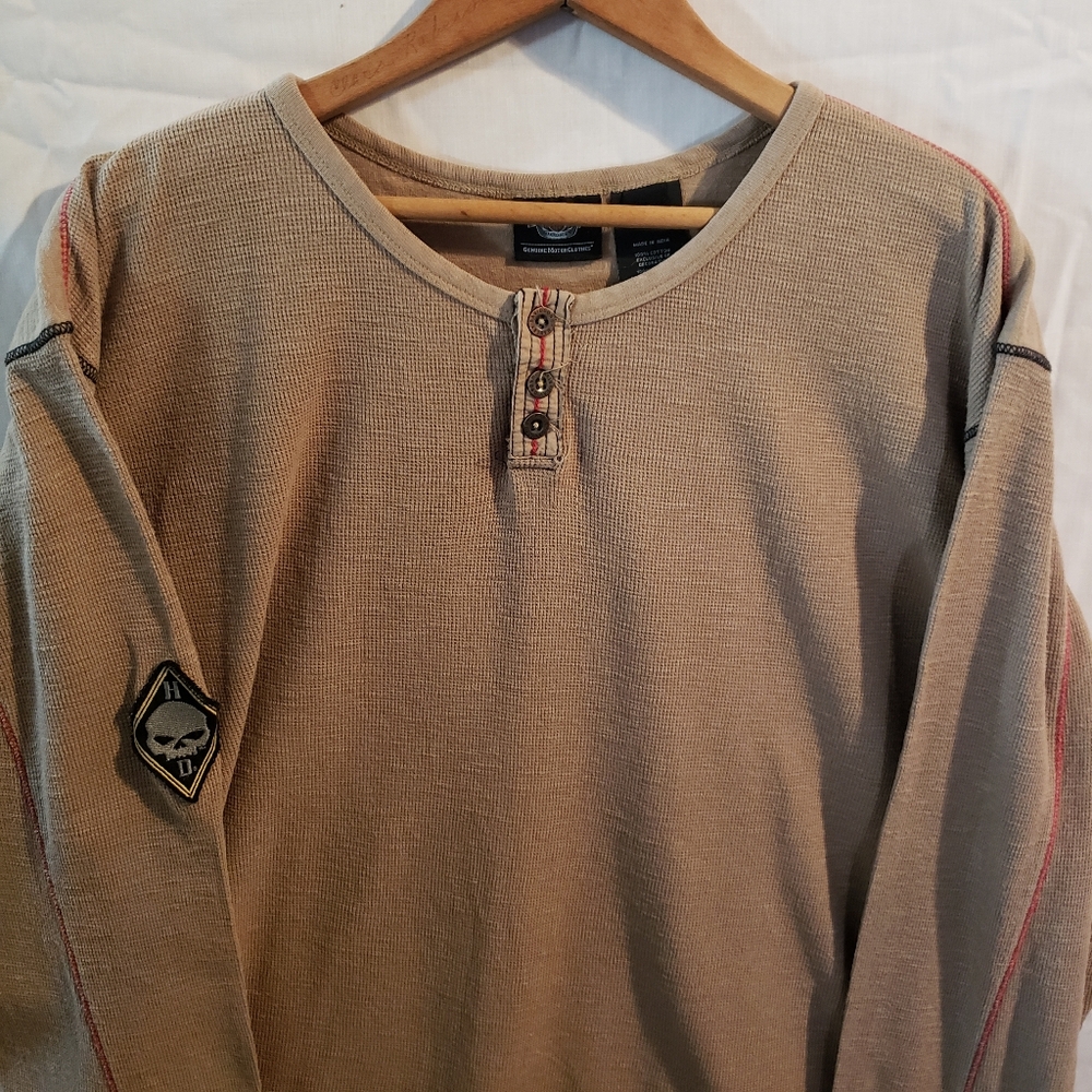 Harley-Davidson Tan Long Sleeve Henley Size 2XL